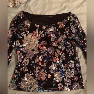 oston Proper Floral Foil & Sequin Mesh Off the Shoulder Blouse Top NWOT